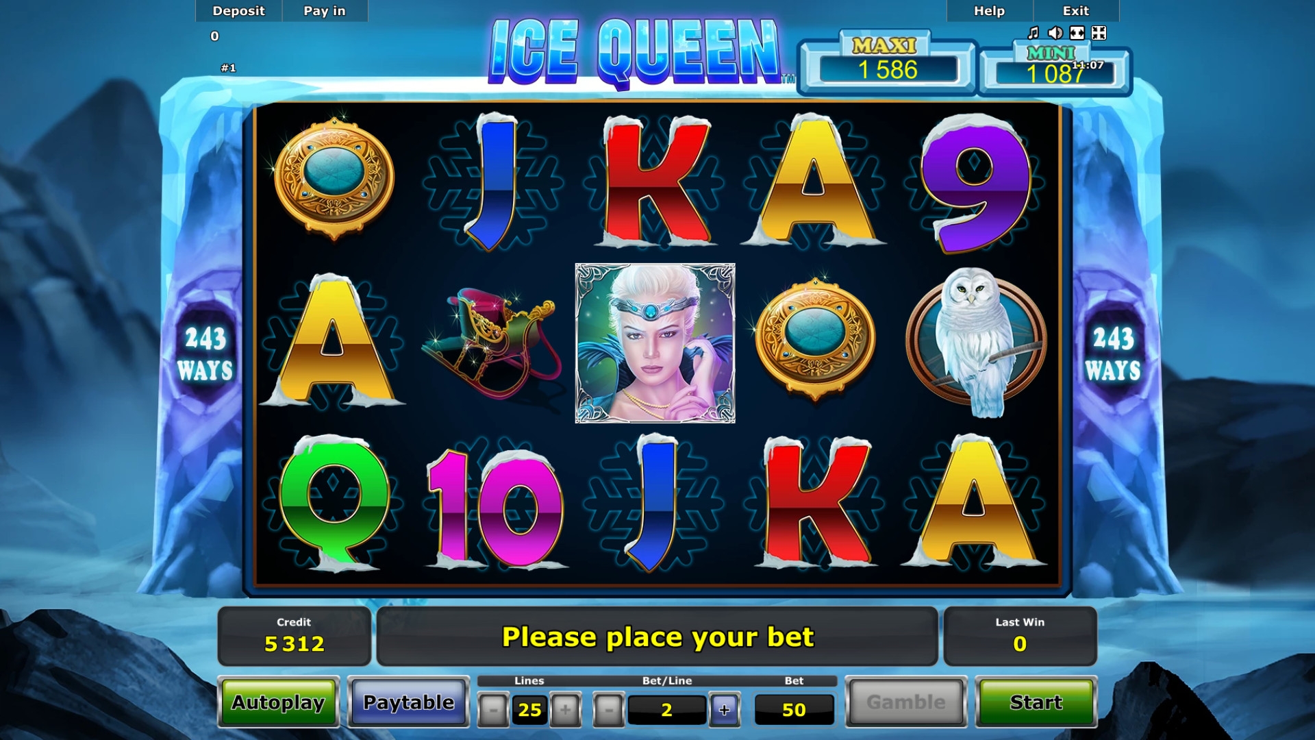 Ice Queen interfaz de ranura