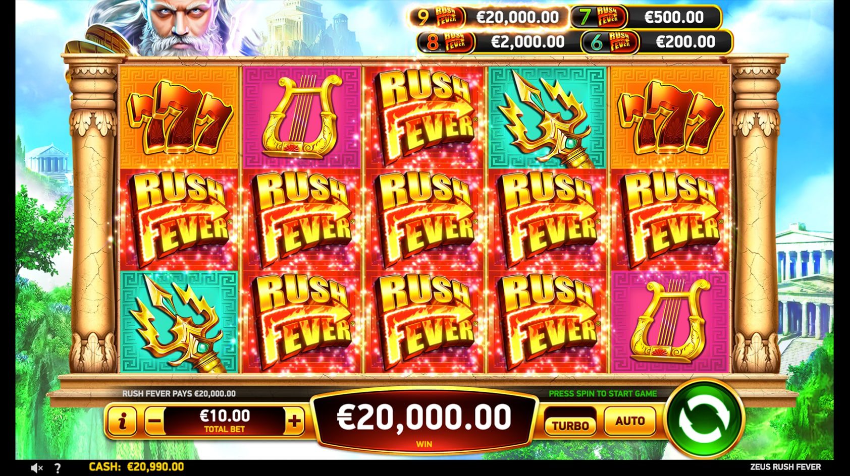 Zeus Rush Fever interfaz de ranura