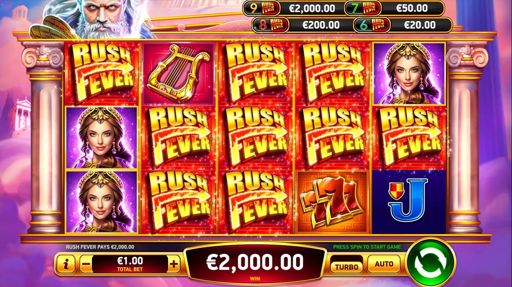 Zeus Rush Fever Deluxe interfaz de ranura