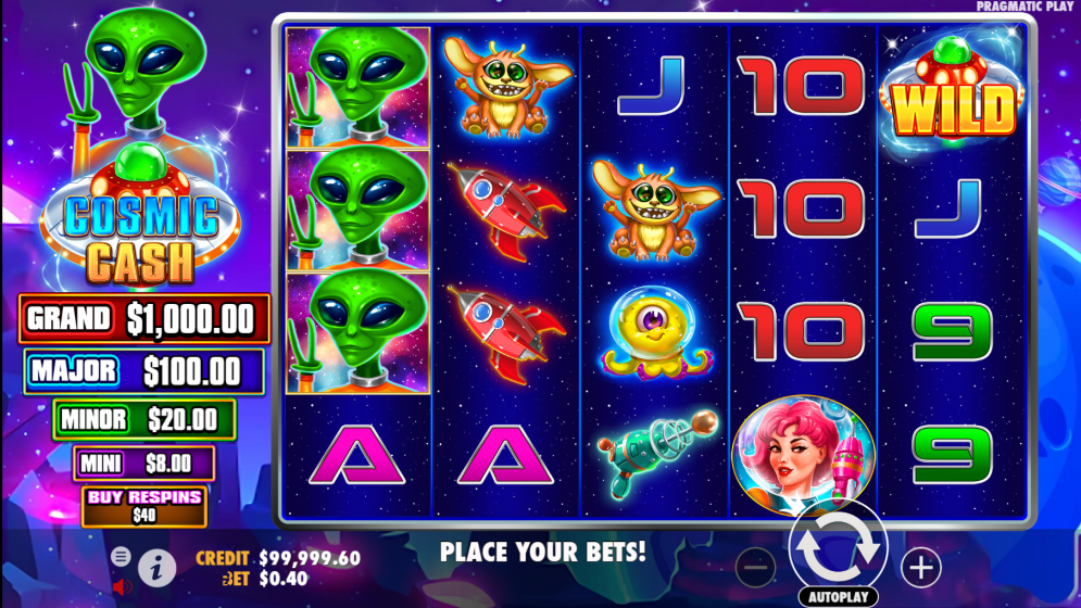Cosmic Cash interfaz de ranura