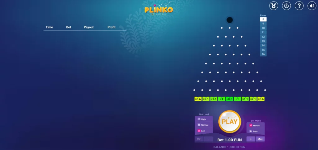 Plinko interfaz de ranura